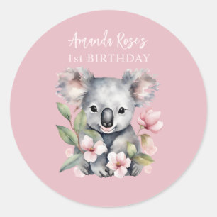 Adesivo Feliz Primeiro Aniversário Koala Aquarela