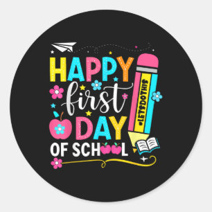 Adesivo Feliz Primeiro Dia De Aula Lápis Professor Criança