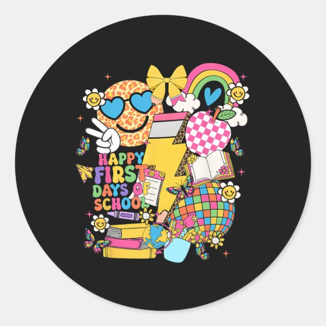 Adesivo Feliz Primeiro Dia De Aula Lápis Raio Gr (Frente)