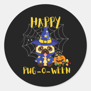 Adesivo Feliz Pug-O-Ween Cachorro Engraçado Pug Halloween