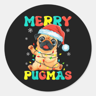 Adesivo Feliz Pugmas Pug Natal Papai Noel Pug Xmas Luzes D