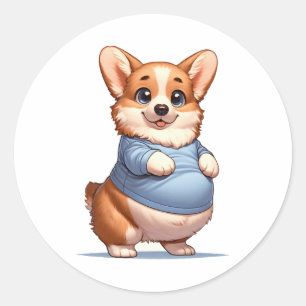 Adesivo Feliz Pup Grande Belly Corgi Sorri Tee Engraçado