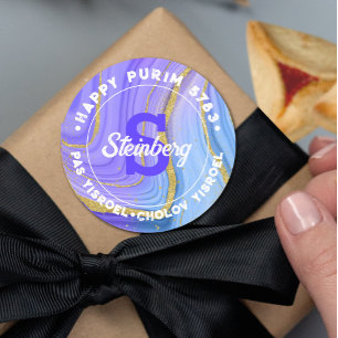 Adesivo Feliz Purim Kosher Info Monograma Agate Dourado