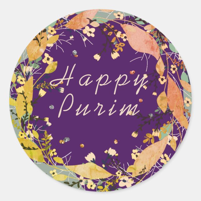 Adesivo Feliz Purim Personalize a coroa de folhas (Frente)