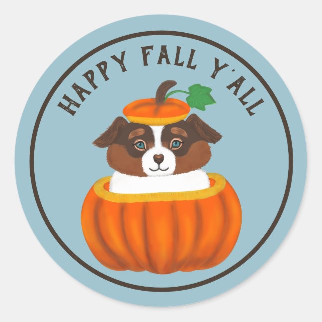 Adesivo Feliz Queda, Cachorro na Pumpkin Sticker (Frente)
