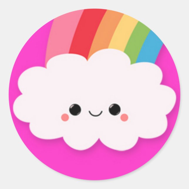 Adesivo Feliz Rainbow Cloud a Rosa Quente (Frente)