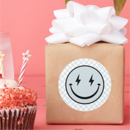 Adesivo Feliz rosto Groovy Blue Check Boy Aniversário