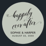 Adesivo Feliz Sempre Depois De Corações Espalhar Luz Verde<br><div class="desc">Os traços mais proeminentes desta suite de design são a fonte de caligrafia acentuada com corações. O roteiro foi usado para criar uma leitura gráfica "feliz para sempre". Use os campos modelo para adicionar seus detalhes pessoais. E mudar o fundo para qualquer cor que você preferir. // 80 //</div>