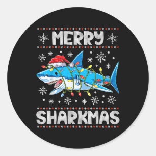 Adesivo Feliz Sharkmas Tubarão Papai Noel Luzes Feias de N