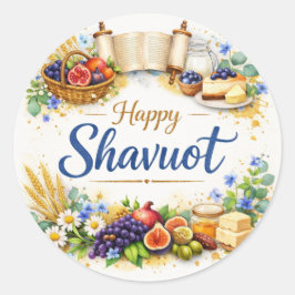 Adesivo Feliz Shavuot, Aquarela, Sete Espécies,