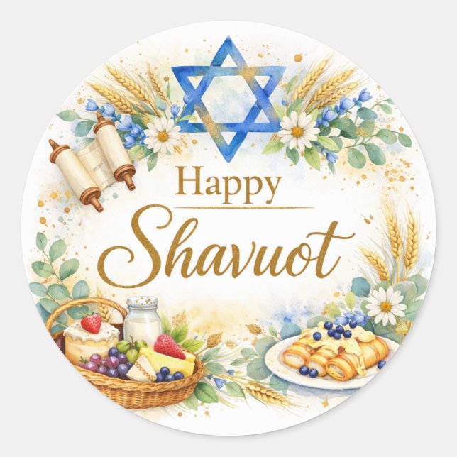 Adesivo Feliz Shavuot, Estrela de Davi (Frente)