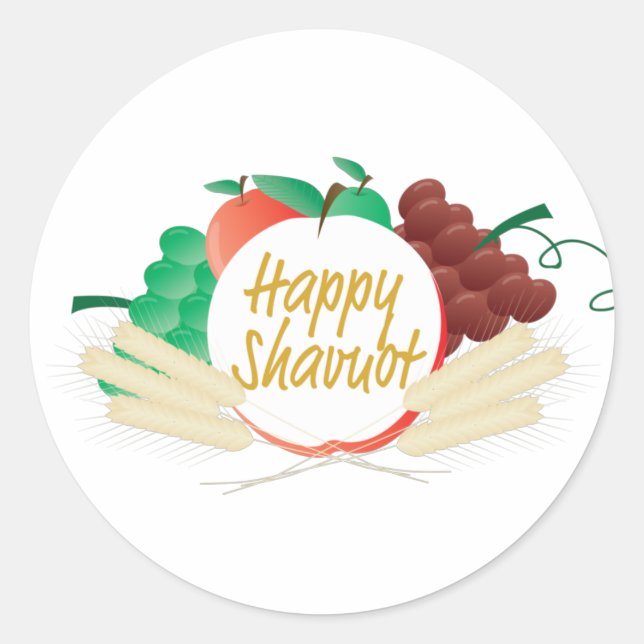 Adesivo Feliz Shavuot - Texto, frutas e trigo (Frente)