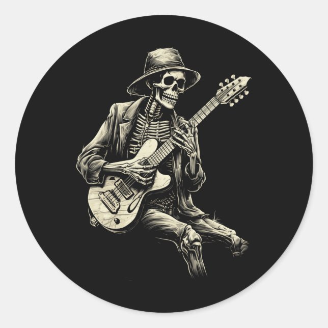 Adesivo Feliz Skeleton Guitar Cara Spookie Halloween Rock  (Frente)
