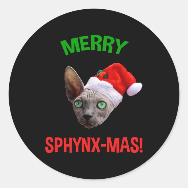 Adesivo Feliz Sphynx-Mas Engraçado Natal Esphynx Cat Lover (Frente)