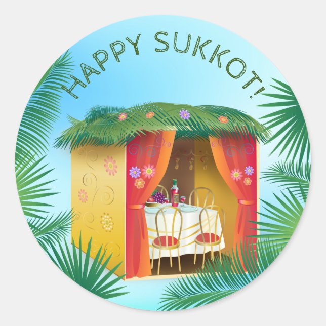 Adesivo Feliz Sukkah Lulav e Etrog Watercolor (Frente)