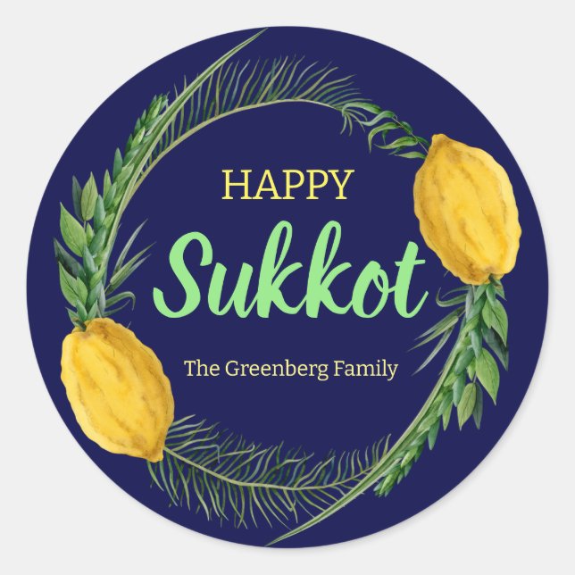 Adesivo Feliz Sukkot Lulav Blue Stickers (Frente)