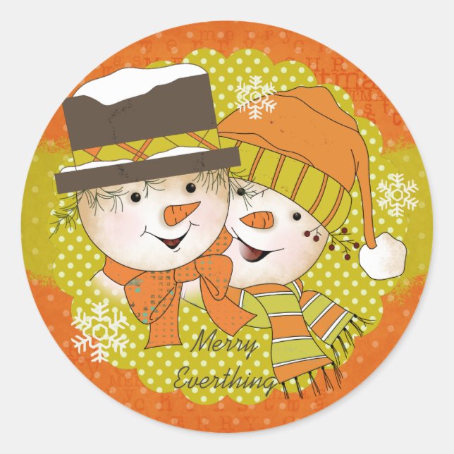 Adesivo Feliz Tudo Snowmen Round Sticker (Frente)