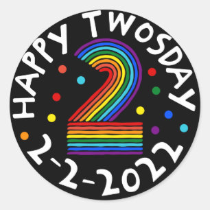 Adesivo Feliz Twosday 2022 Crianças do segundo Arco-Íris