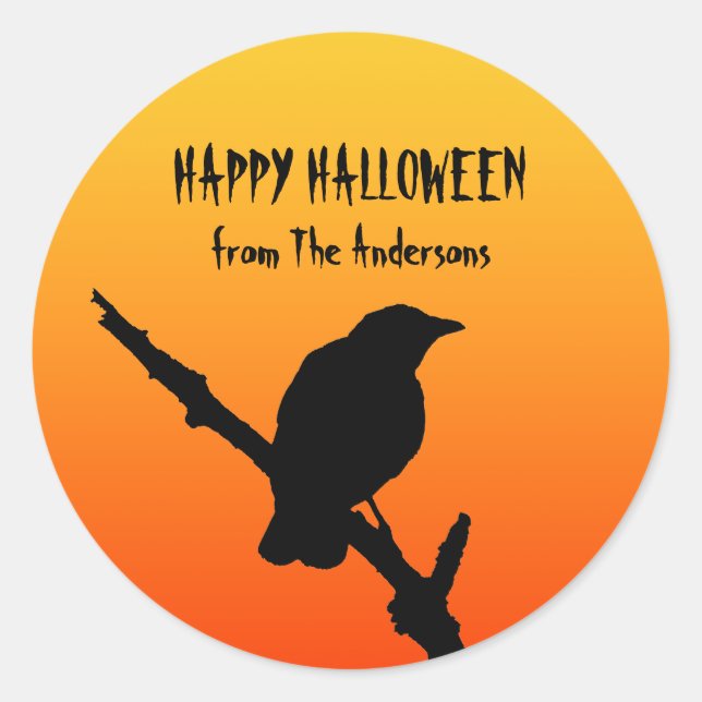 Adesivo Feliz Vinheta de Corvo de Halloween (Frente)