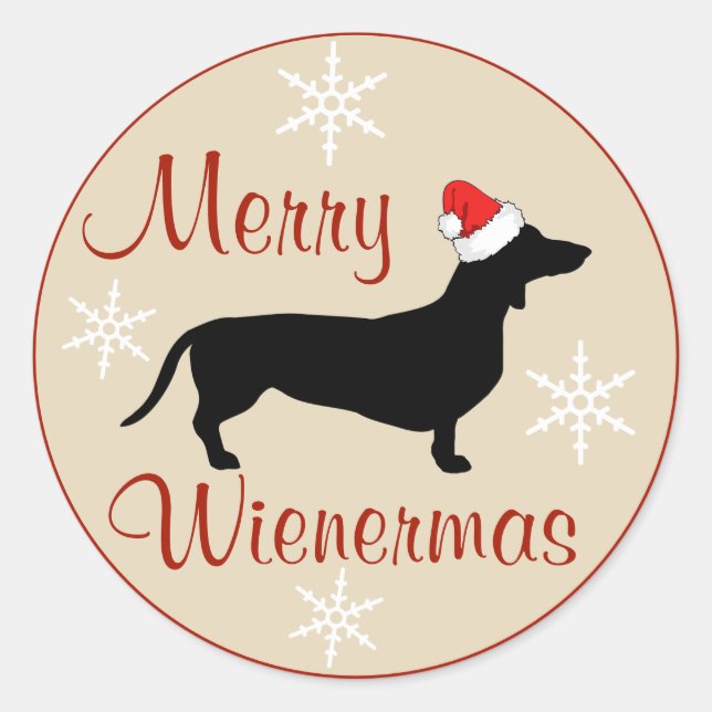 Adesivo Feliz Wienermas - Cão de Natal Dachshund (Frente)