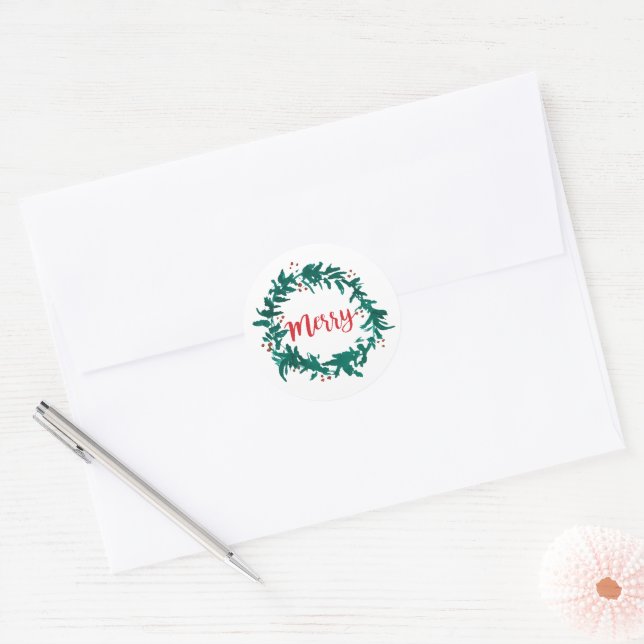 Adesivo Feliz Wreath com Berries Script (Envelope)