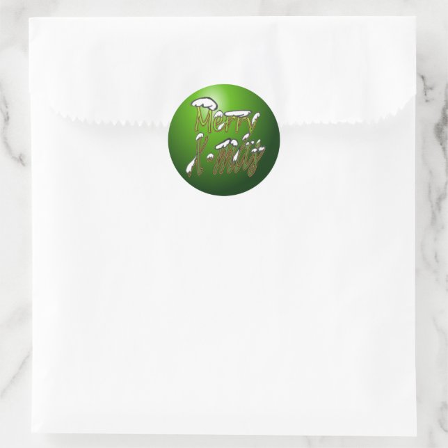Adesivo Feliz X-mas - Vinheta redonda com letra verde (Bolsa)