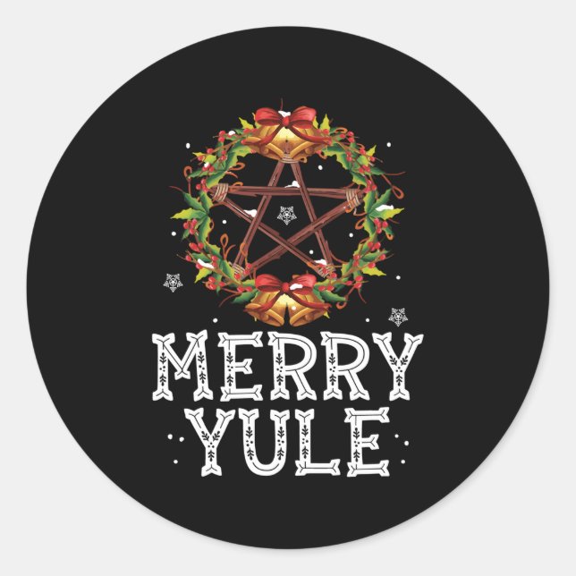 Adesivo Feliz Yule Winter Solstice Holly Pentagram (Frente)