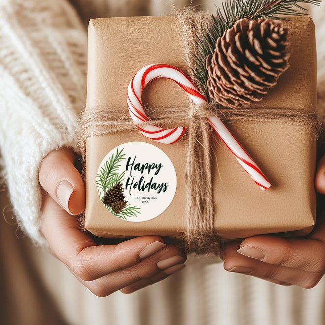 Adesivo Felizes Feriados Aquarela Pine Winter Greenery (Criador carregado)