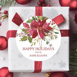 Adesivo Felizes Feriados de Natal da Poinsettia Vermelha E
