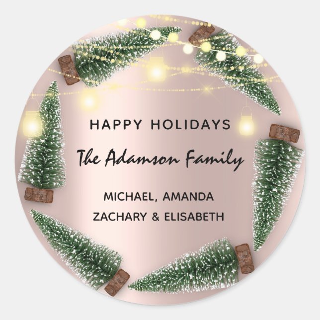 Adesivo Felizes Feriados Feliz Festa de Natal Nome Rosa (Frente)