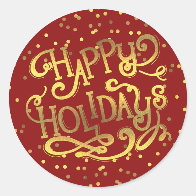 Adesivo Felizes Feriados Gold Foil Confetti Red (Frente)
