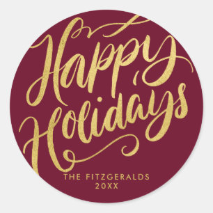 Adesivo Felizes Feriados Lavish Script Red & Faux Dourados