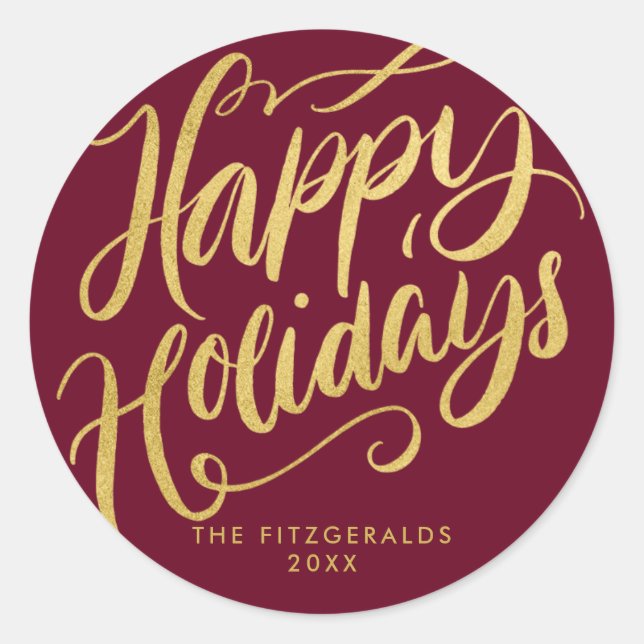 Adesivo Felizes Feriados Lavish Script Red & Faux Dourados (Frente)