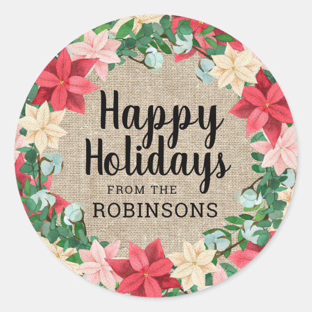Adesivo Felizes Feriados Poinsettia Brown Burlap (Frente)
