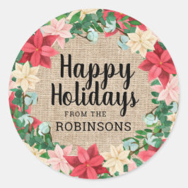 Adesivo Felizes Feriados Poinsettia Brown Burlap