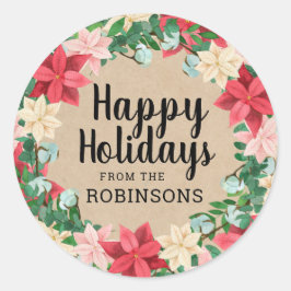 Adesivo Felizes Feriados Poinsettia Kraft Paper