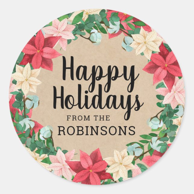 Adesivo Felizes Feriados Poinsettia Kraft Paper (Frente)