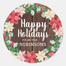 Adesivo Felizes Feriados Poinsettia Madeira Escura