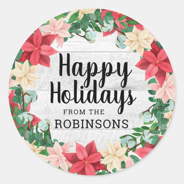 Adesivo Felizes Feriados Poinsettia White Wood (Frente)