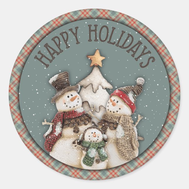 Adesivo Felizes Feriados Snowmen (Frente)