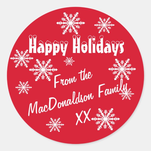Adesivo Felizes feriados vermelhos e flocos de neve (Frente)