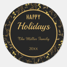 Felizes Férias Folhas Douradas em Preto