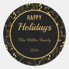 Adesivo Felizes Férias Folhas Douradas em Preto