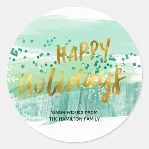 Adesivo Felizes Festas Artesanal Verde Aquarela Dourado