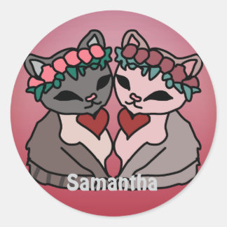 Adesivo Felizes Gatos Minimalistas com Corações | Amor