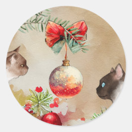 Adesivo Felizes Gatos, Ornamento por Aquarela e Natal de P