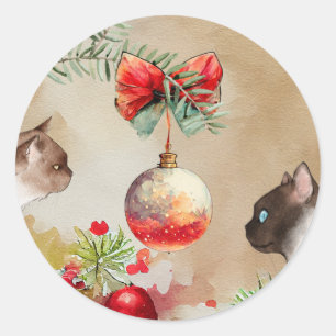 Adesivo Felizes Gatos, Ornamento por Aquarela e Natal de P