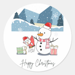 Adesivo Felizes Papais noeis de Natal Cat e Snowman