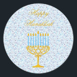 ADESIVO FELIZMENTE HANUKKAH PALHEIROS PERSONALIZÁVEIS<br><div class="desc">FELIZ HANNUKAH Holiday Gift Stickers with Stars of David, Menorah and Hebraw Letters - Boasting inegável estilo clássico este único adesivo de presente Chanucá é perfeito para trazer sorriso nos rostos dos seus amigos e familiares durante a temporada de Férias !! Este é um lindo cúmplice de presentes de Hanukkah...</div>