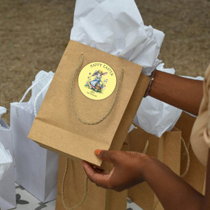 Adesivo Felz pascoa Amarelo Vintage Aquarela Ovos Coelhinh